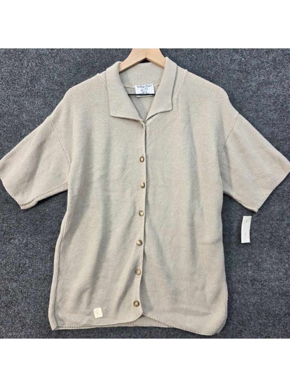 Vintage College Point Cotton Knit Cardigan S Tan USA Neutral Old Money Preppy